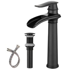 BWE Matte Black Single Handle Bathroom Vessel Sink Faucet with Pop-up Drain