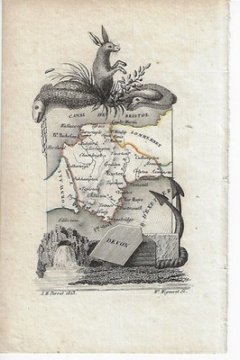 Early and unusual miniature map of Devonshire by A M Perrot, Paris 1823