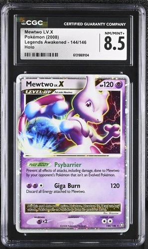 CGC 8.5 NM/MINT+ Mewtwo LV.X 144/146 Legends Awakened Holo Pokemon Card