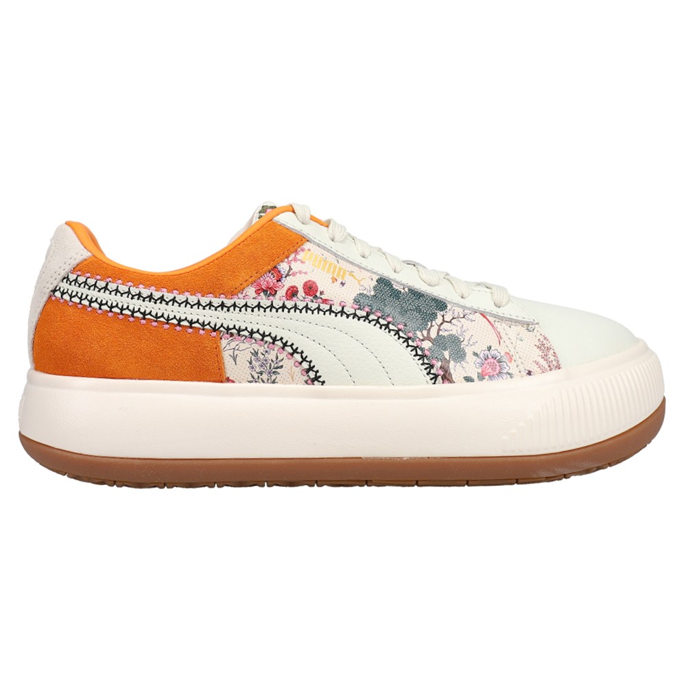 PUMA Suede Mayu Floral Liberty Lace Up  Womens Off White, Orange Sneakers Casual