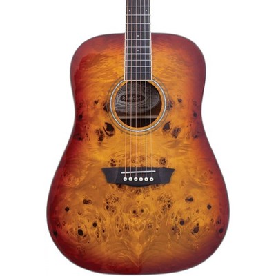 Washburn DFBD Burl D Dreadnought Acoustic Guitar, Poplar Burl Top, Amber Fade
