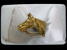JK23131 VINTAGE 1970s WESTERN STYLE  HORSE'S HEAD  POLISHED NICKEL BELT BUCKLE