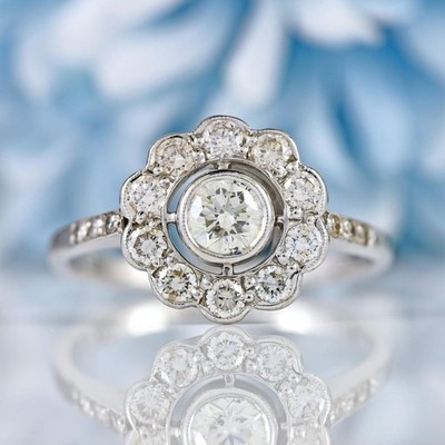 1.0 CT Round Cut Halo Moissanite Engagement Ring 14K White Gold Plated For Women
