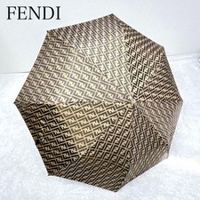 FENDI Zucca Pattern Umbrella Folding Brown Authentic Luxury Compact Handheld