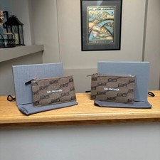 Balenciaga Brown Leather Monogram Card Holder - Authentic - Brand New