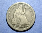 1853 Arrows & Rays Liberty Seated Quarter  VG