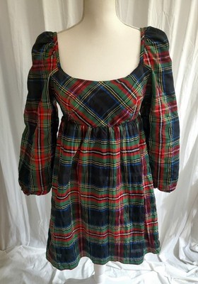 j crew holiday dresses J. Puff Sleeve Stewart Mini Dress in Tartan Plaid Women's Size 2 j crew dresses sale
