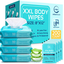 Body Wipes for Adults Bathing No Rinse - Adult Wipes for Elderly 8" X 12" 200 C
