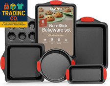 Baking Set   6 Piece Kitchen Oven Bakeware Set   Deluxe Non-Stick Black Coating