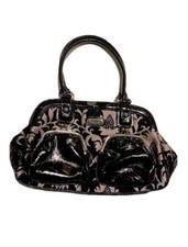 Kathy Van Zeeland Black Beige Floral Satchel Top Handle Zip Silver Hardware
