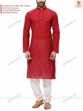 Indian Traditional Mens Wear Cotton Solid Pathani Kurta Top Tonic Kurta Mens