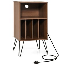 3-Tier Record Player Stand w/ 4 Dividers Charging Station Shelf for Bedroom