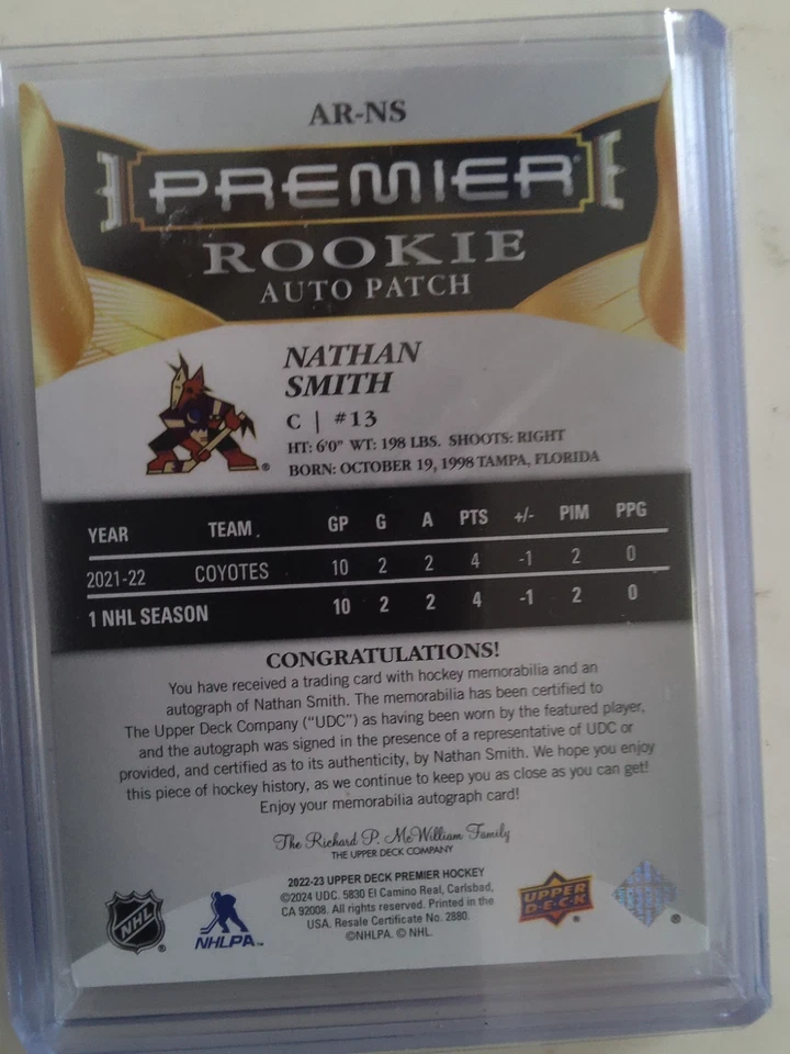2024 UD#AR-NS NATHAN SMITH PREMIER ROOKIE AUTO PATCH 181/249 - Image 2 of 2