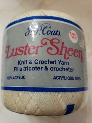 J&P Coats Luster Sheen Knit & Crochet Acrylic Yarn Cable Twist Colors Vanilla