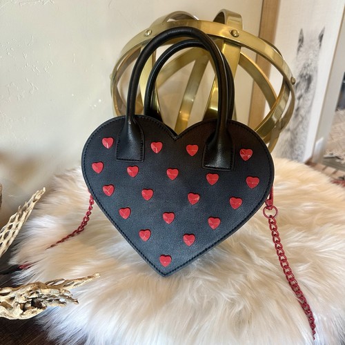 New Betsey Johnson Studded Heart Crossbody Bag Black Red Womens 8.5x7x2 XOLOVY-H - Picture 2 of 9