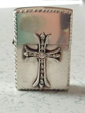 Cross motif rhinestone Zippo lighter used collectible vintage gift