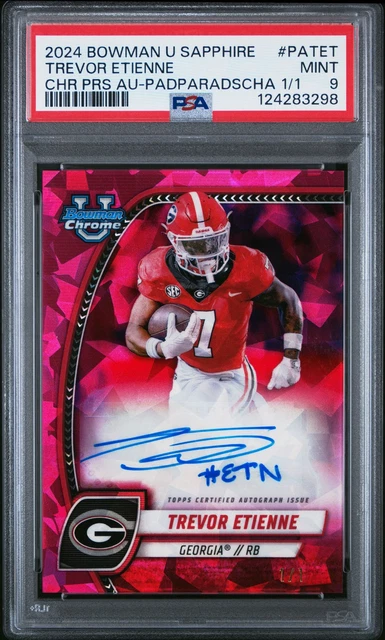 2024 Bowman University Chrome Sapphire Trevor Etienne Padparadscha Auto 1/1 PSA