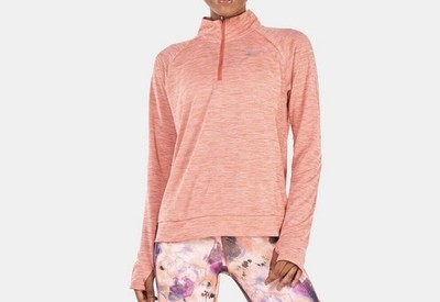 Nike Dri-Fit Womens T-Shirt Swoosh Size S Pink Static Long Sleeve Collared