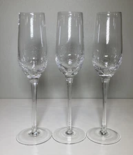 Pier 1 Champagne Flutes CRACKLE Angled Rim Clear Glass Glasses - Set of 3