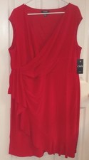Womens Plus~CHAPS RED KNIT DRESS size 18W 20W 22W 24W~NWT Ruched $110 V-neck