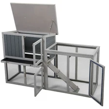 Wooden Rabbit Hutch Chicken Coop with 1 Removable Tray 3 Lockable Doors Outdoor 
