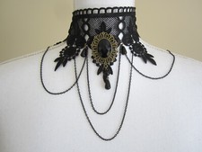 New Victorian Gothic Black Rhinestone Lace Choker Necklace