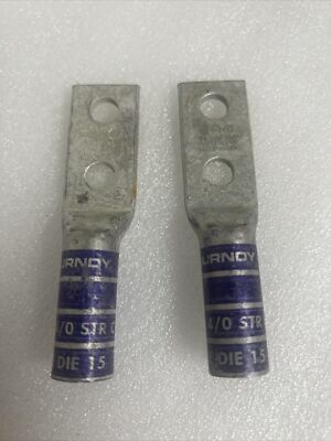 BURNDY YAZ282TC38 2 HOLE COPPER LUG 3/8'' 4/0 AWG PURPLE DIE 15 2 Pack