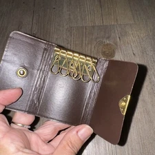 Vintage Leather Pocket Key Holder 3.25” tall by 2.5" wide Small 6 Spring Hooks