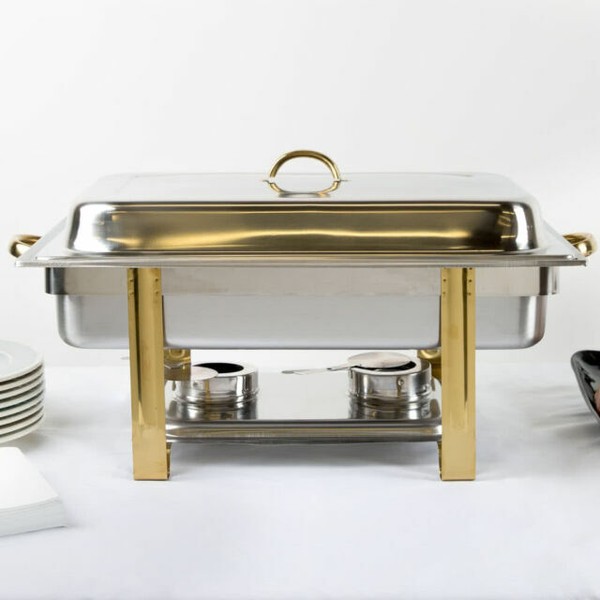 Deluxe Full Size 8 QT Gold Accent Stainless Steel Buffet Chafer Chafing