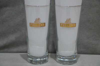 2x Fuller's Chiswick Griffin Brewery Half Pint 10oz Bierglas Gold Logo CE M09