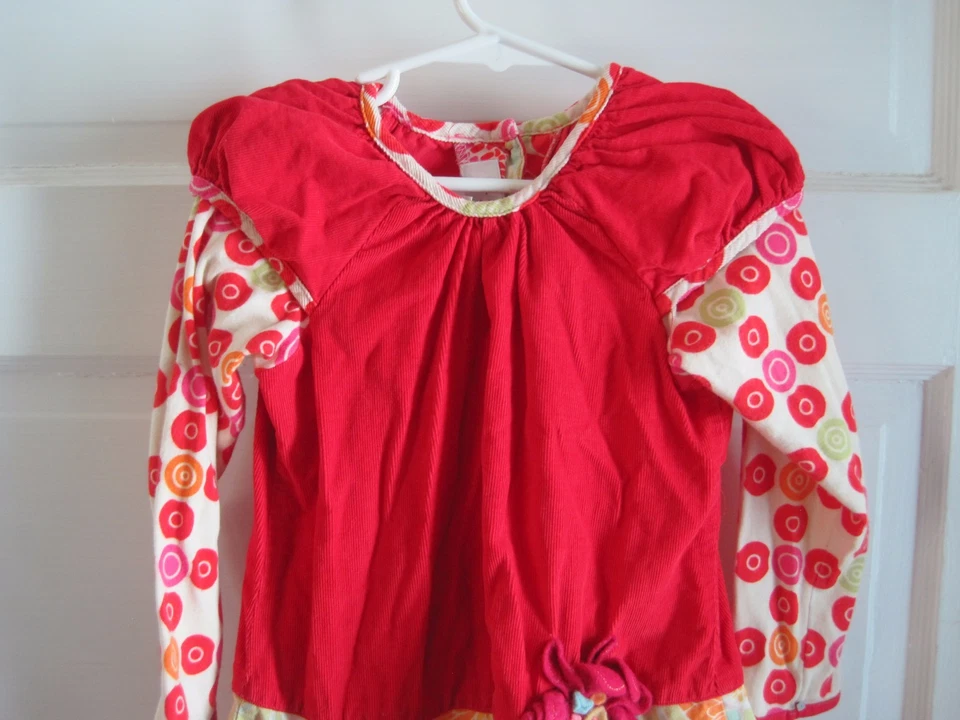 B. Baby Lulu Applique Floral Corduroy LS Patchwork Cotton Twirl Dress Girls 5 - Image 2 of 4