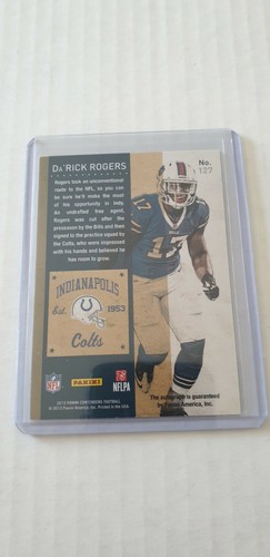 2013 Panini Contenders Football Da'Rick Rogers RC Auto Indianapolis Colts - Picture 2 of 2