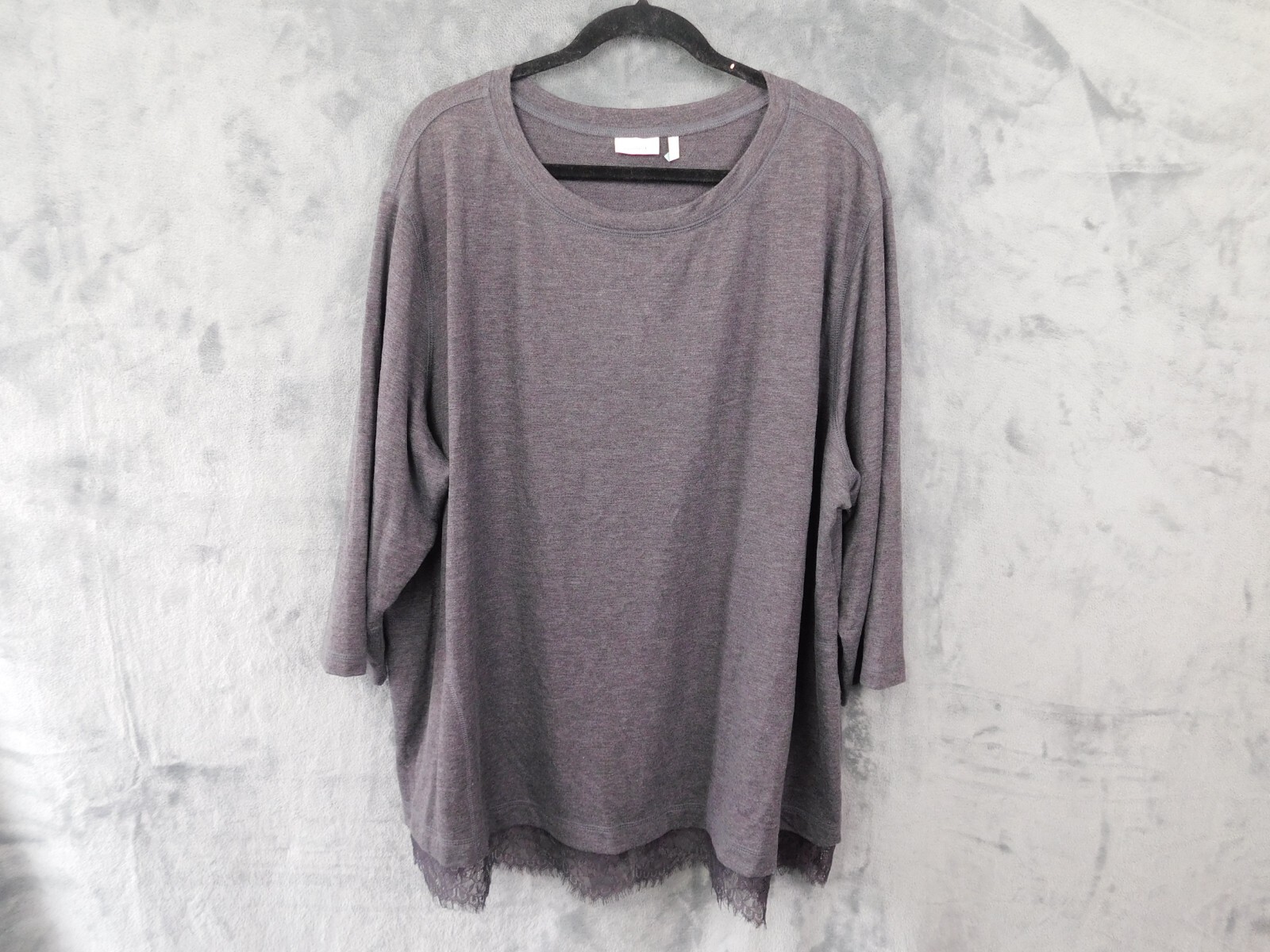 LOGO Lori Goldstein Tunic Womens 3X Gray Sweatshirt Lace Hem Lounge Relaxed