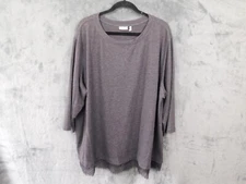LOGO Lori Goldstein Tunic Womens 3X Gray Sweatshirt Lace Hem Lounge Relaxed