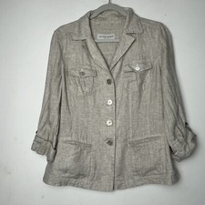 Schneiders Salzburg Jackets 100% Linen Stripe Blazer Women 8 Stripe Roll Tab