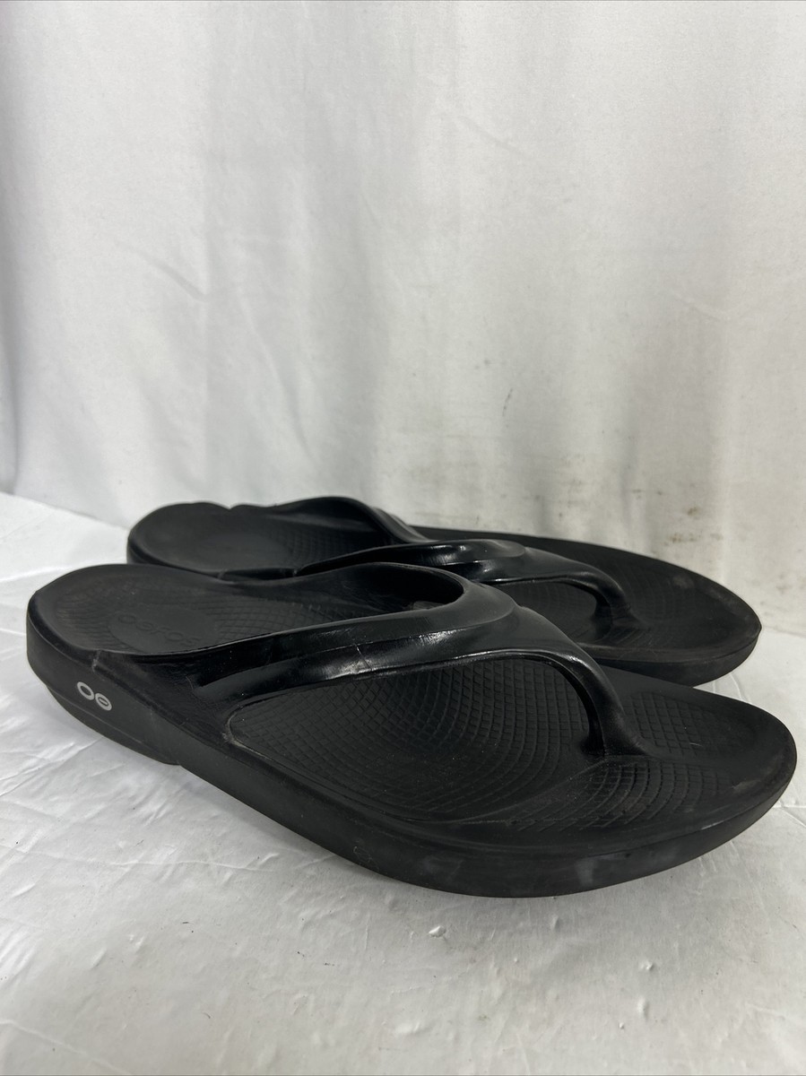 Oofos Orthopedic Black Rubber T-strap Slip On Flip-flop Sandals Womens 11
