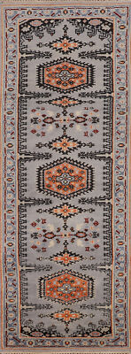 Durable and stylish hand-knotted Viss Tribal Style Blue Runner Rug 8' 0 X 2' 6''