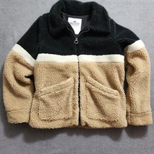Hollister Jacket Womens Medium Teddy Shacket Faux Shearling Zip Up Brown Black