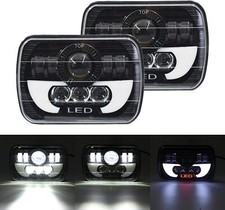 2PCS 7"X6" 5x7 Inch Led Headlights Rectangular with Amber, 120W high/Low Beam