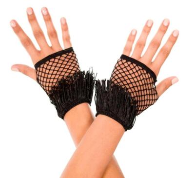 sexy MUSIC LEGS fringed TRIM diamond NET fishnet FINGERLESS short WRIST gloves