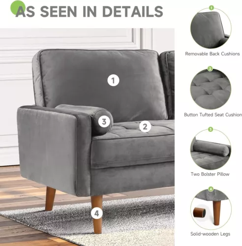2 Sitzer Sofa Loveseat Kleine Sofa mit 2 Kissen und Armlehnen Sofa Set Loungsofa - Bild 26 von 42