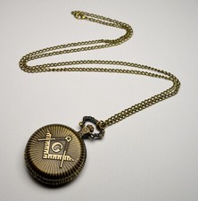 MASONIC FREEMASONRY G SIGN LARGE QUARTZ POCKET WATCH WITH CHAIN