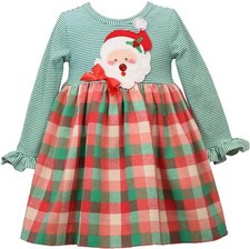 Bonnie Jean girls 2T-6X Christmas Holiday Santa Plaid Striped Green Multi Dress