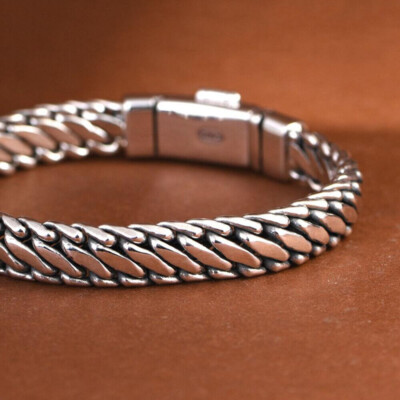 Pure S925 Sterling Silver Chain 10mm Braided Wheat Link Bracelet
