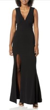 Dress The Population Sandra Plunging Thick Strap Gown With Slit Size L Black