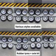 1:64 resin wheels with rubber tyres + axle kit -various styles- custom hotwheels