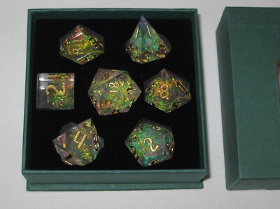 New 7 Piece Cusdie Sharp Edges DND Polyhedral MTG Pathfinder Dice Set Rainbow