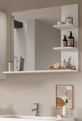 Badezimmer Spiegel Wandspiegel weiß Regal Badspiegel Ablagen Sopela 80 x 70 cm 4262406788593