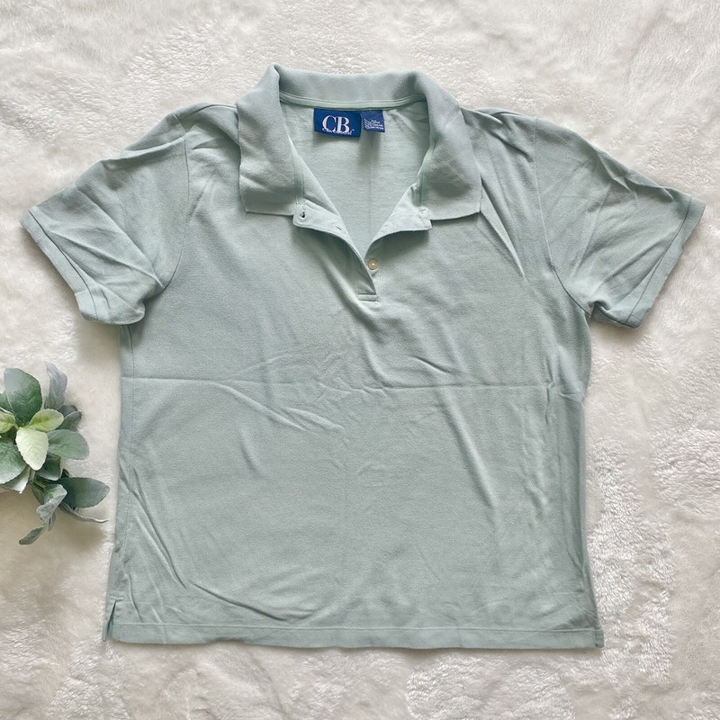 CB Casual soft green Pique polo shirt size large short sleeve preppy casual