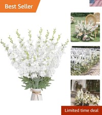 16Pcs White Delphinium Artificial Flowers Bulk 33.5" Long Stem White Flower